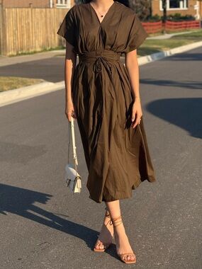 Zara Brown Wrap-Style Midi Dress